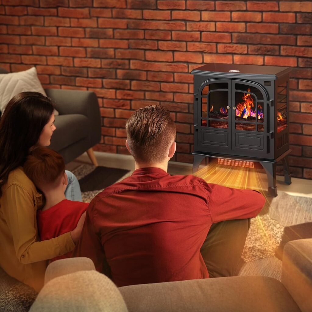 Electric Fireplace Freestanding Fireplace Stove 24 Inch PTC Heater with Realistic Flame,Remote Control, Timer, 5 Brightness Adjustments, Over Heating Protection