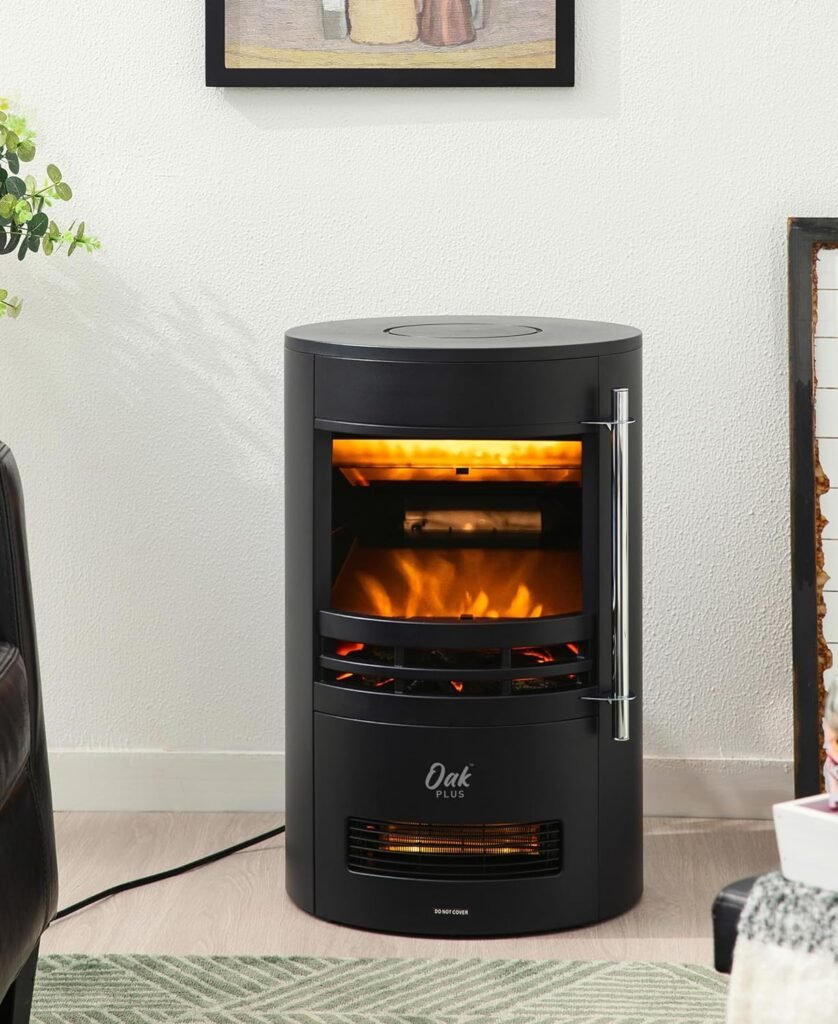 Freestanding Electric Fireplace with 3D Flame Log Effect, Portable Indoor Space Heater Stove, 25.5 H, Black