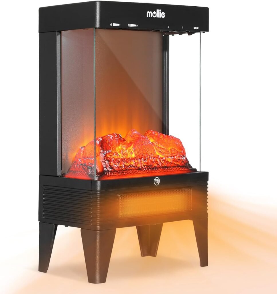 mollie 21-Inch Electric Fireplace Stove 1500W Portable Indoor Freestanding Fireplace Heater with Adjustable Brightness Flame Effect and Temperature, Overheating Protection (Black)