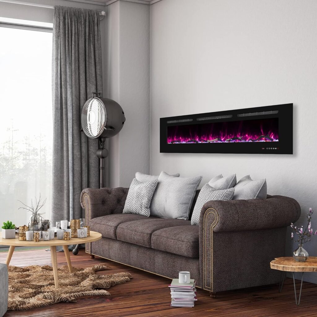 Oxhark Flame 36inch Electric Fireplace in Wall Recessed and Wall Mounted Fireplace Electric, 13 Flame Colors, Realistic Logs Crystals Fuel Bed, Adjustable Temperature and Timer,750W/1500W, Black