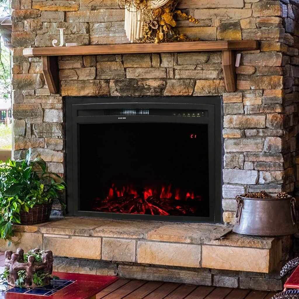 Sunnydaze Cozy Warmth 23-Inch Indoor Electric Fireplace Insert - 9 Color Options for Flames/Logbed
