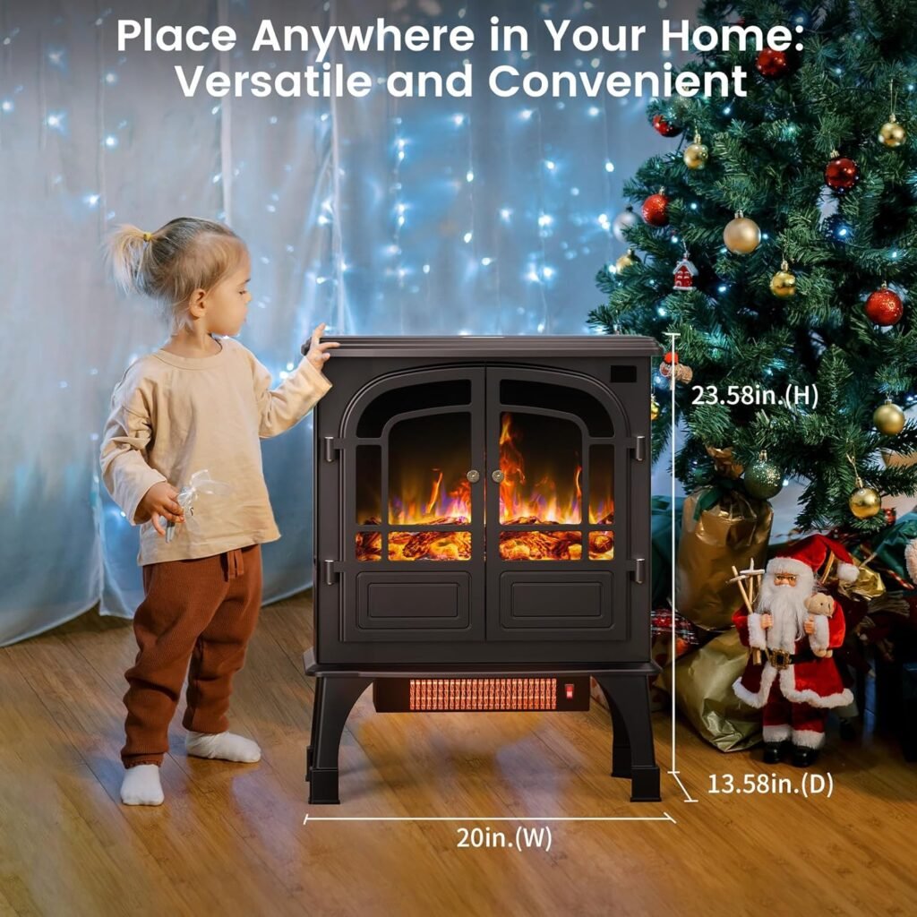 Warmtoo 24 Electric Fireplace Heater, Fire Places Stove with Remote Control, 3D Realistic Flame, Overheating Safety Protection, Timer, 5 Flame Brightness, 2 Heating Mode 750/1500W for Home