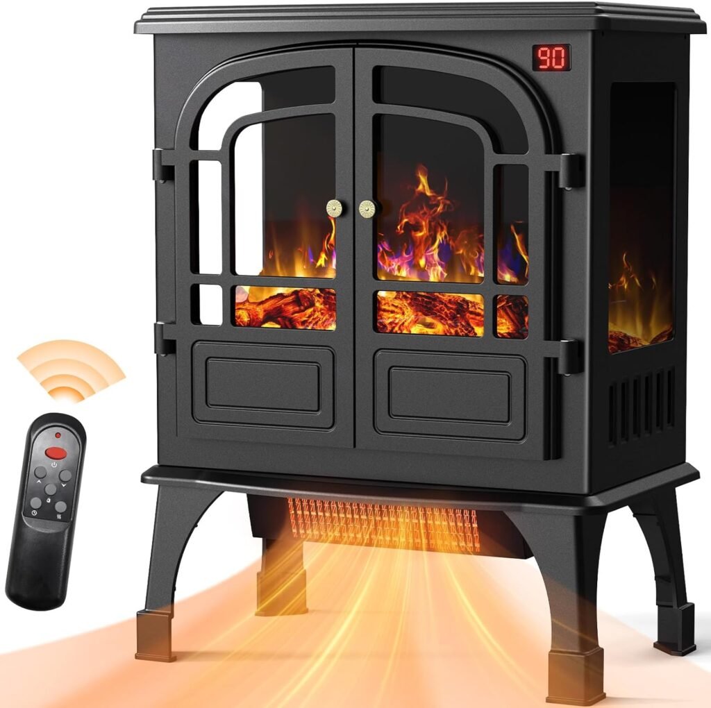 Warmtoo 24 Electric Fireplace Heater, Fire Places Stove with Remote Control, 3D Realistic Flame, Overheating Safety Protection, Timer, 5 Flame Brightness, 2 Heating Mode 750/1500W for Home