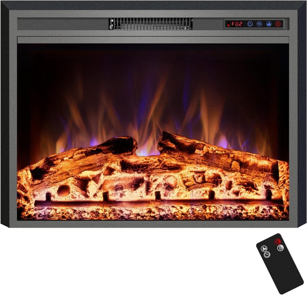 Electric Fireplace, 25 Electric Fireplace Inserts, Recessed Fireplace Heater with Remote Control, Adjustable Flame Colors, TimerOverheating Protection, 750/1500W