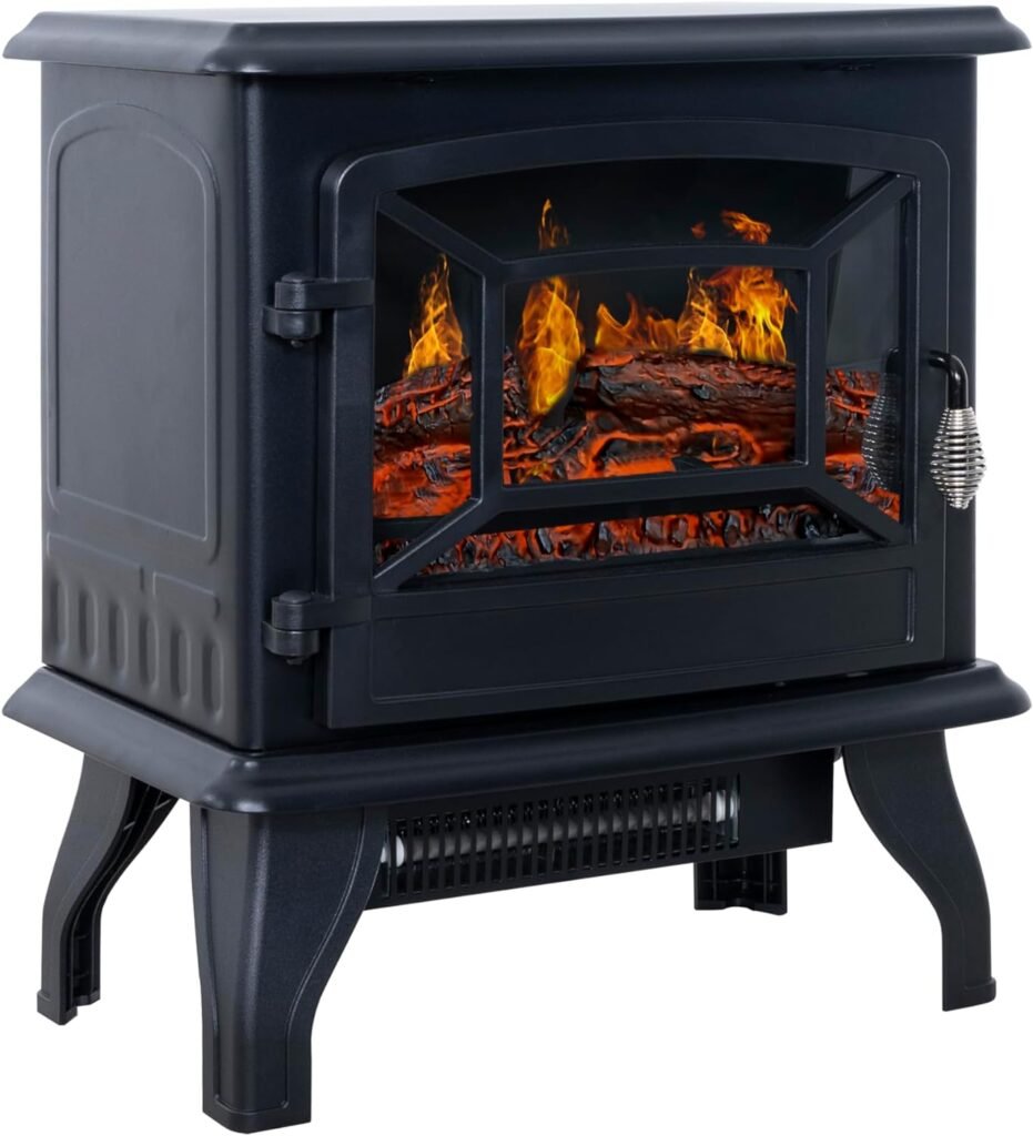 Electric Fireplace Stove, 17 inch Freestanding Infrared Electric Fireplace Heater with 3D Realistic Flame, 1400W Fast Heating for Office Living Room Bedroom, Black