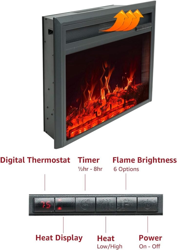 FLAMESHADE Insert Electric Fireplace, 28-Inch Wide, Freestanding Portable Room Heater with Timer, Digital Thermostat and Remote