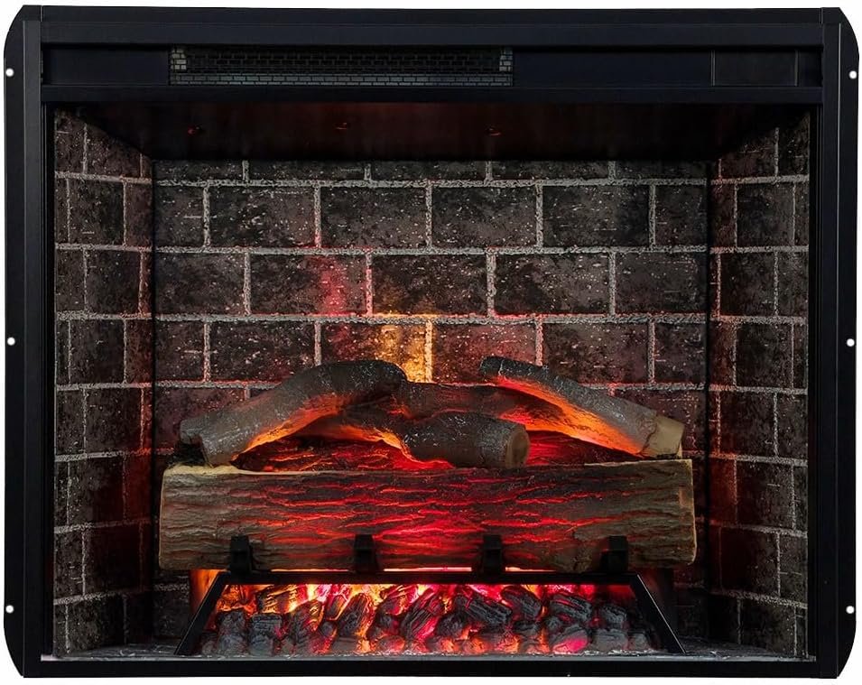 Modern Ember Uptown 28 Smart Electric Fireplace Insert with Remote Control, Compatible with Alexa and Google Assistant - 1,000 Sq Ft Electric Heater with Realistic Flames and Log Set