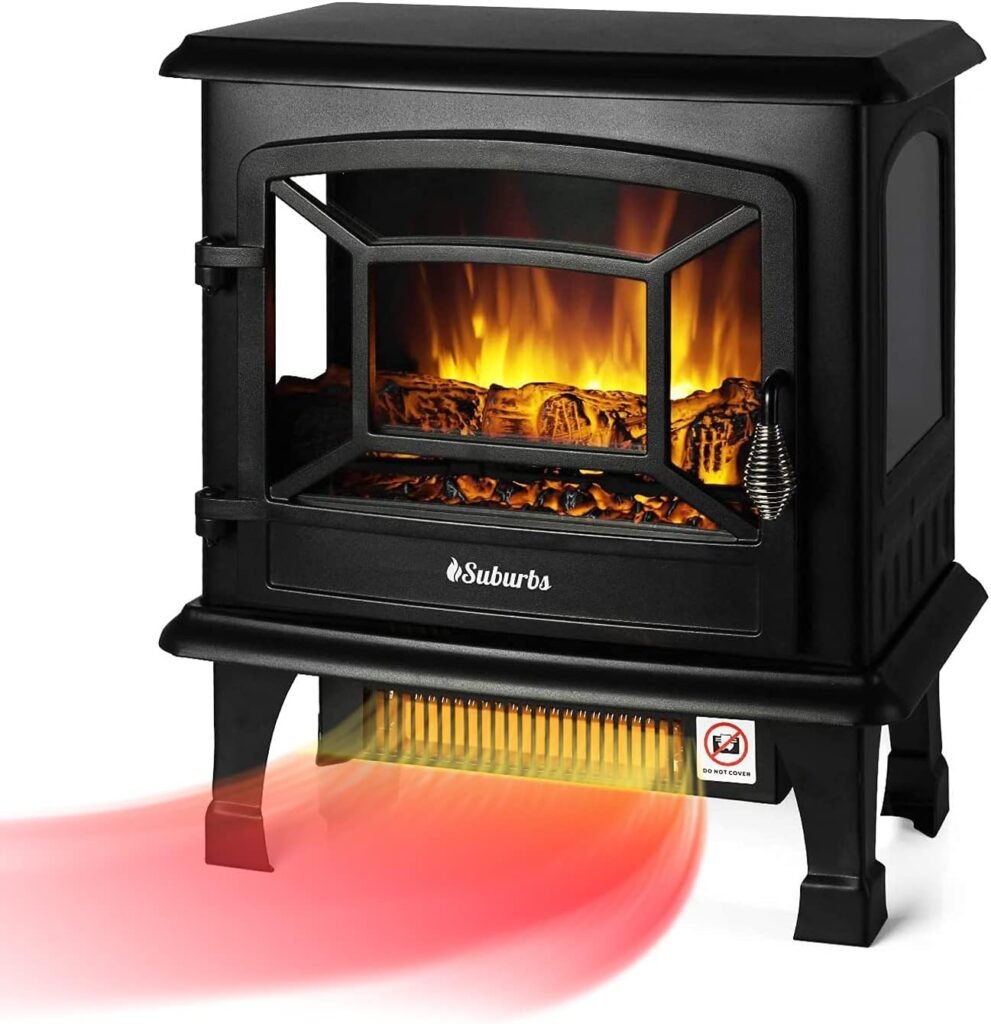 TURBRO Suburbs 20 Inches Infrared Electric Fireplace Stove, 1400W Freestanding Fireplace Heater with Overheating Safety Protection, Portable Indoor Space Heater, Black