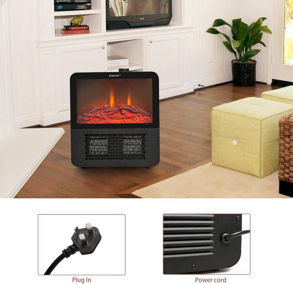 17inch Recessed Electric Fireplace Plug-in Heater, Recessed Freestanding Fireplace, Adjustable Flame Brightness Speed, Low Noise, 1600 Watts, Black