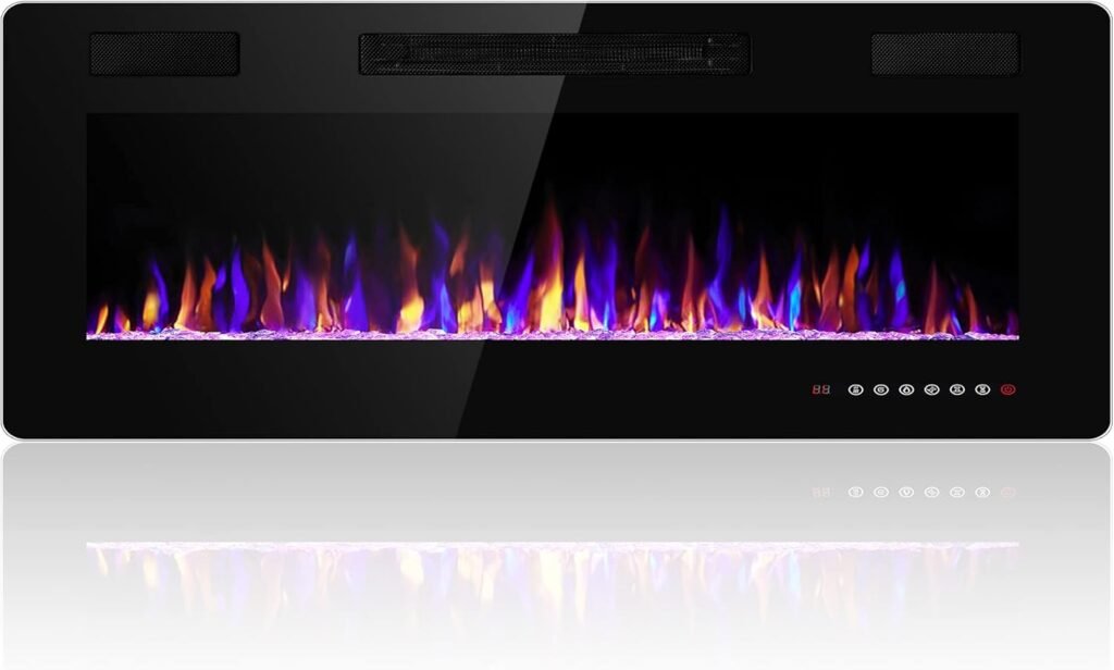 36 inches Electric Fireplace Recessed and Wall Mounted Electric Fireplace, Fireplace Heater and Linear Fireplace, with Timer, Remote Control, Adjustable Flame Color, 750w/1500w, Black