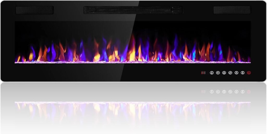 36 inches Electric Fireplace Recessed and Wall Mounted Electric Fireplace, Fireplace Heater and Linear Fireplace, with Timer, Remote Control, Adjustable Flame Color, 750w/1500w, Black