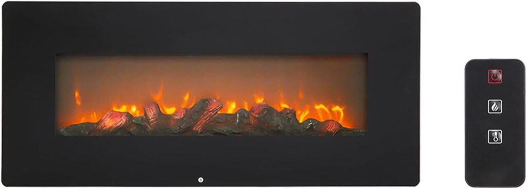 42 Wall Mounted Electric Fireplace, Low Noise, Remote Control, 3 Flame Level Settings, 1400W Fireplace Heater for Indoor Use