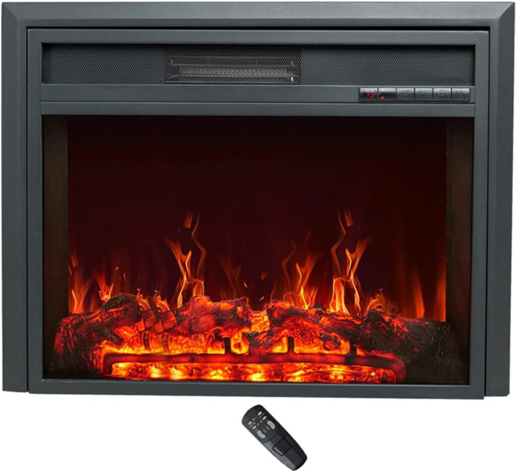 C-Hopetree 28 Inch Wide Electric Fireplace Insert, Portable Freestanding Heater with Remote and Thermostat