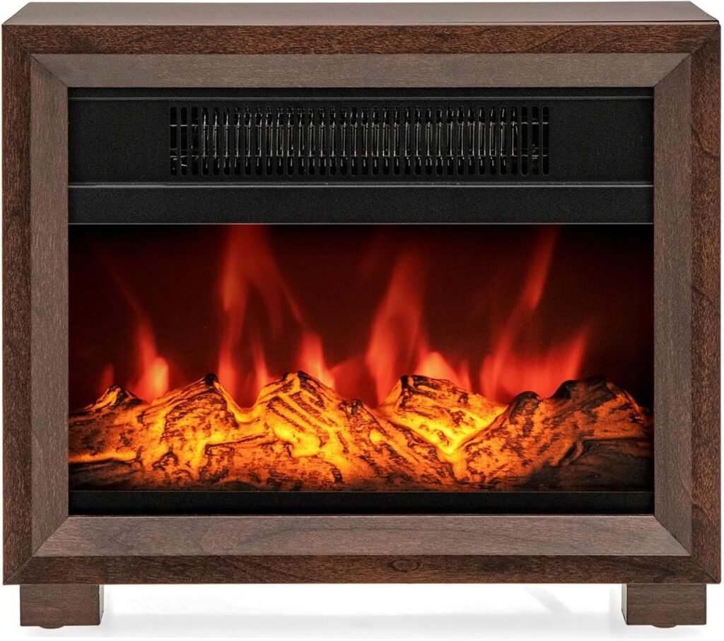 S AFSTAR 13 Inch Electric Fireplace Heater - 750W Mini Wooden Tabletop Fireplace with 3D Realistic Flame Effect, Cool to Touch, Overheat Protection, Portable Fireplace for Indoor Use, Bedroom, Office