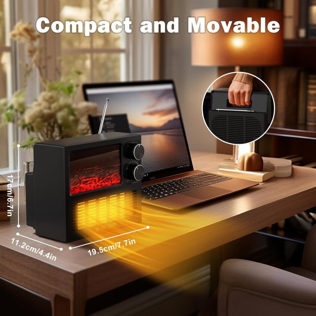 Small Space Heater Fireplace, Small Electric Fireplace Heater for Indoor Use, Realistic 3D Flame, Safety Protection, 1000W Portable Mini Space Heater for Office, Under Desk, Bedroom, Home